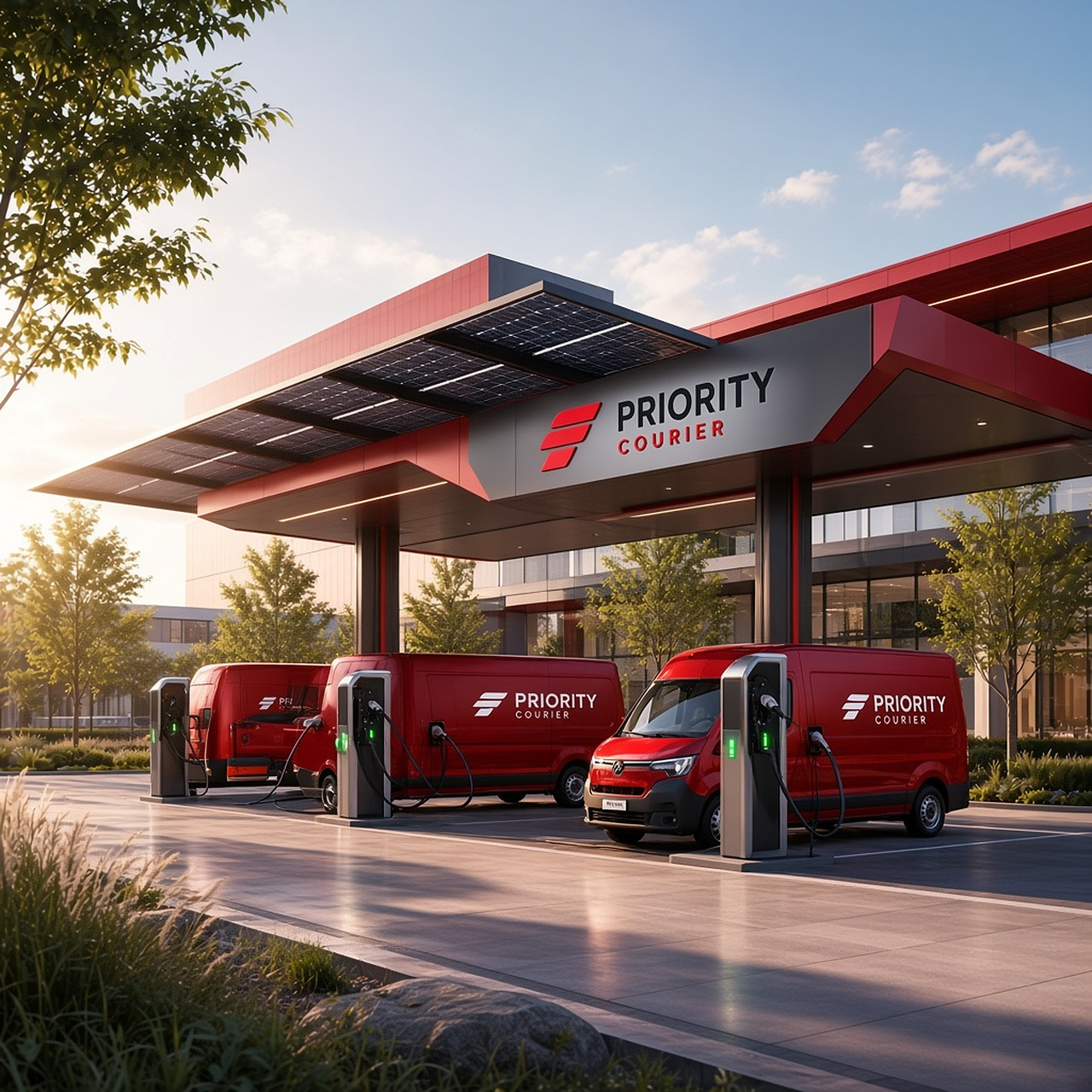 Priority Courier electric fleet at a gateway