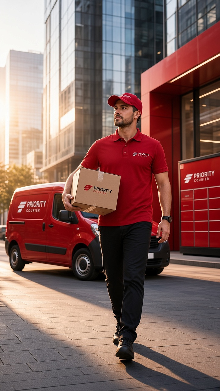 Priority Courier van on a city collection